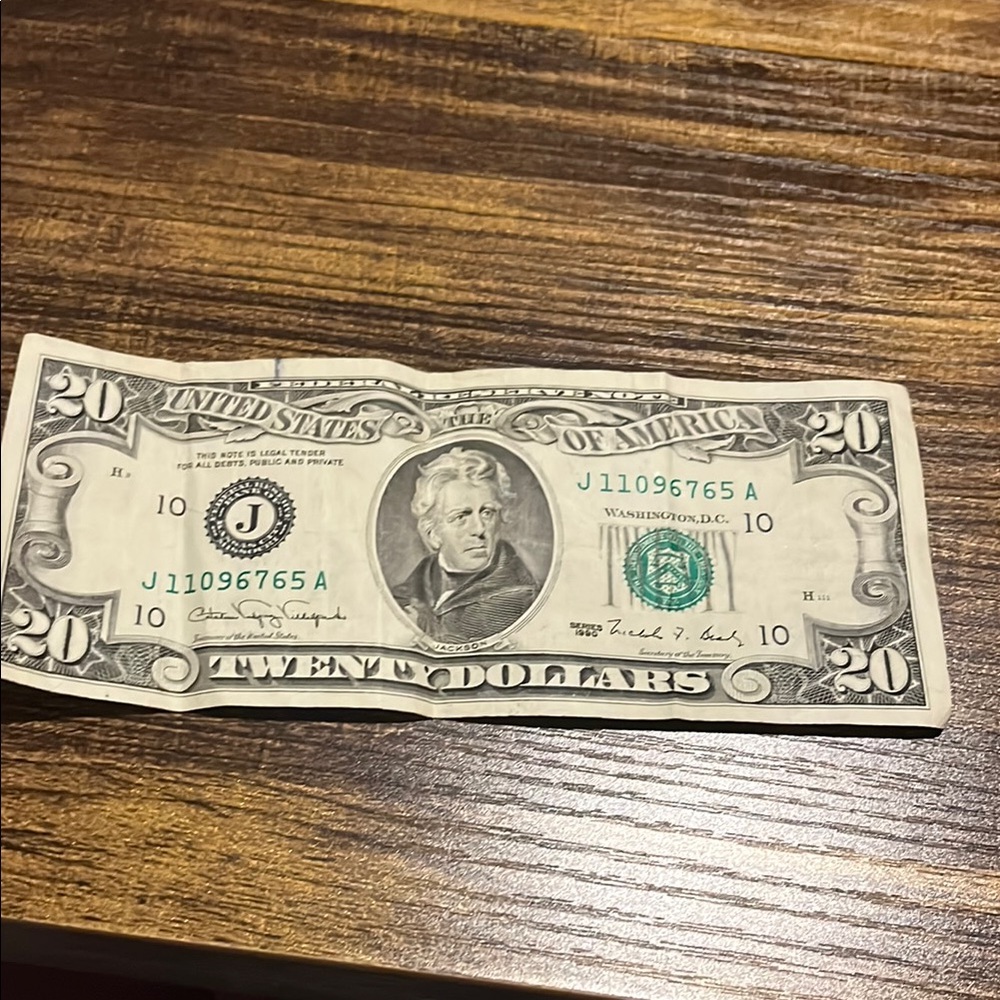 Vintage $20 Bill with Unique Design